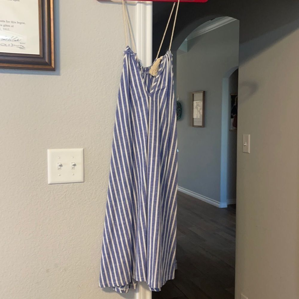 White and blue strip dress